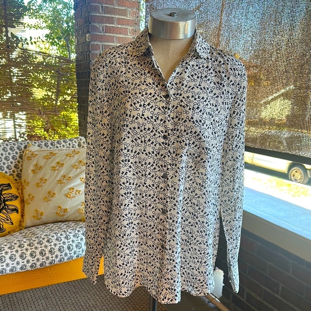 J. Crew Black and White Printed Button-Up Blouse